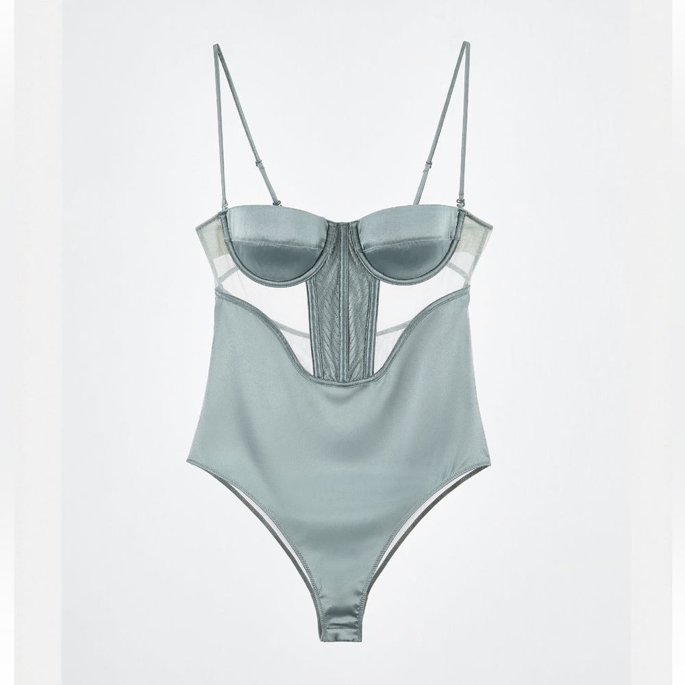 ZARA SAGE TULLE COMBINATION BODYSUIT